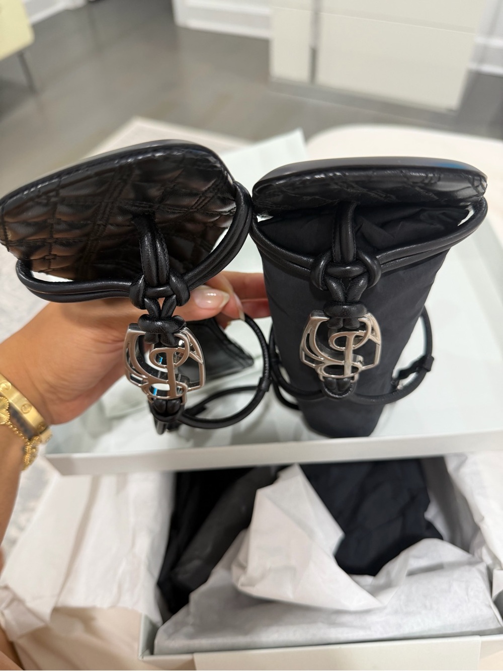 Authentic Burberry Black Quilted Ronda 65mm Sling Sandals with Silver Logo - Picture 6 of 11